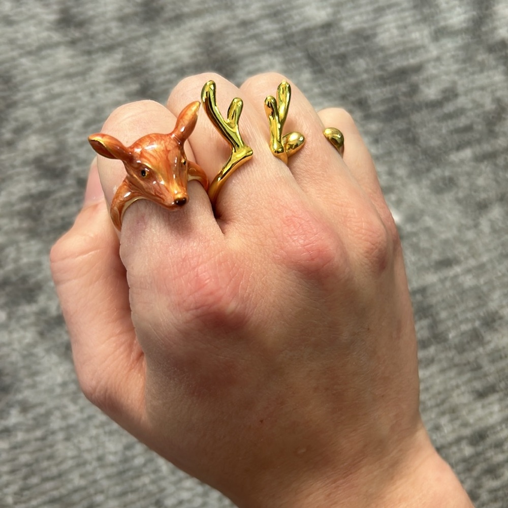 Disney Bambi deer gold ring set of 3 adorable novelty movie size 7✨